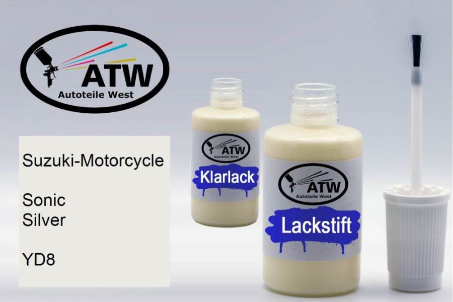 Suzuki-Motorcycle, Sonic Silver, YD8: 20ml Lackstift + 20ml Klarlack - Set, von ATW Autoteile West.